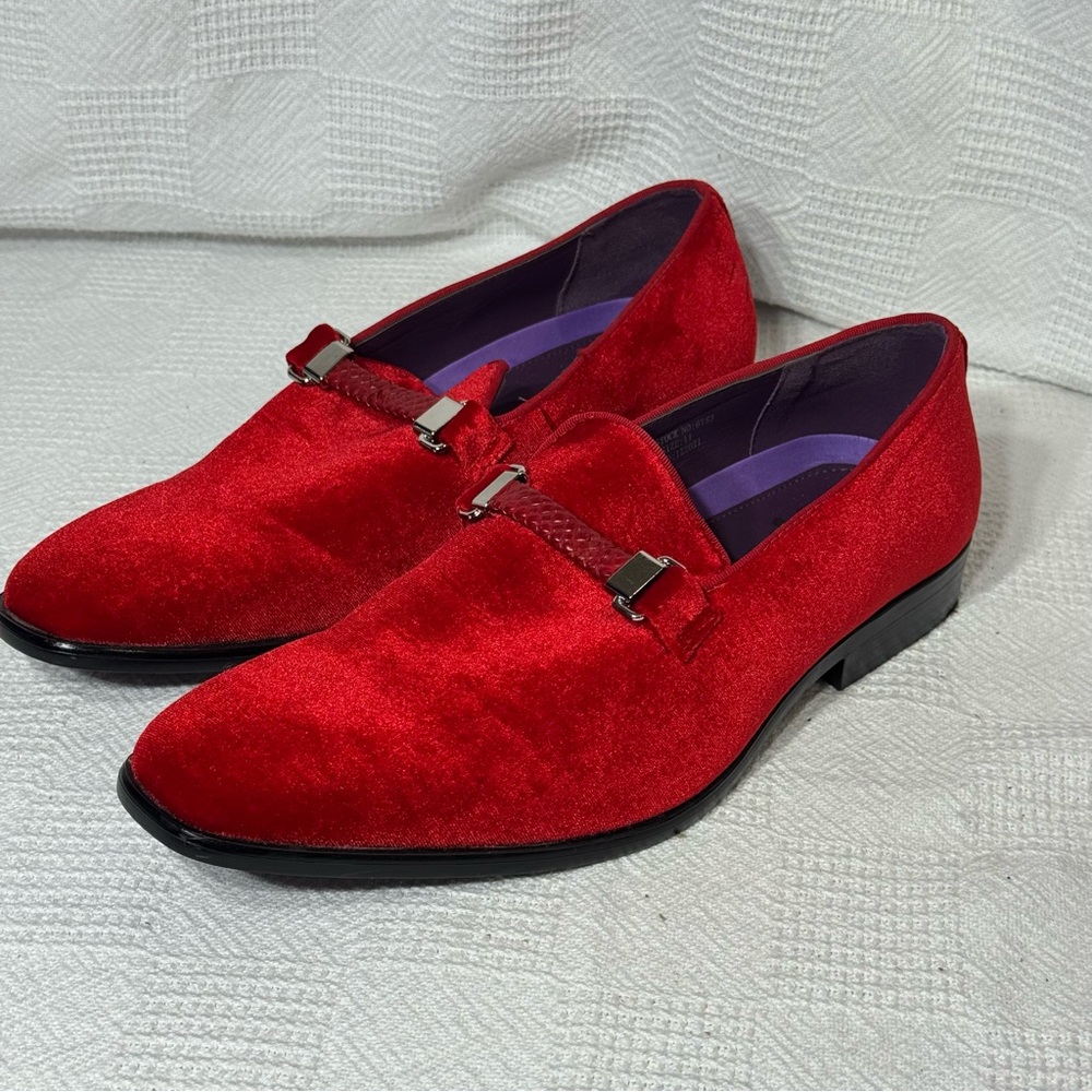 After Midnight‎ Mens Bright Red Velvet Dress Loafers w/ Braided Detail Size 11